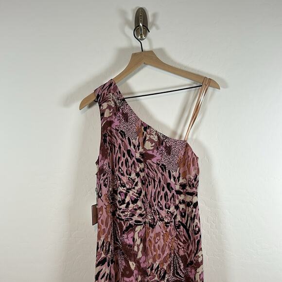 Laundry by Shelli Segal NWT One Shoulder Pink Animal Print Leopard Slip Dress 6 - Picture 10 of 12